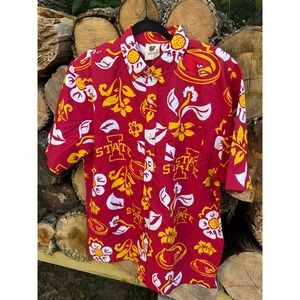 Wes and Willy Iowa State Cyclones Hawaiian Shirt Mens Large‎ Red Floral NWT